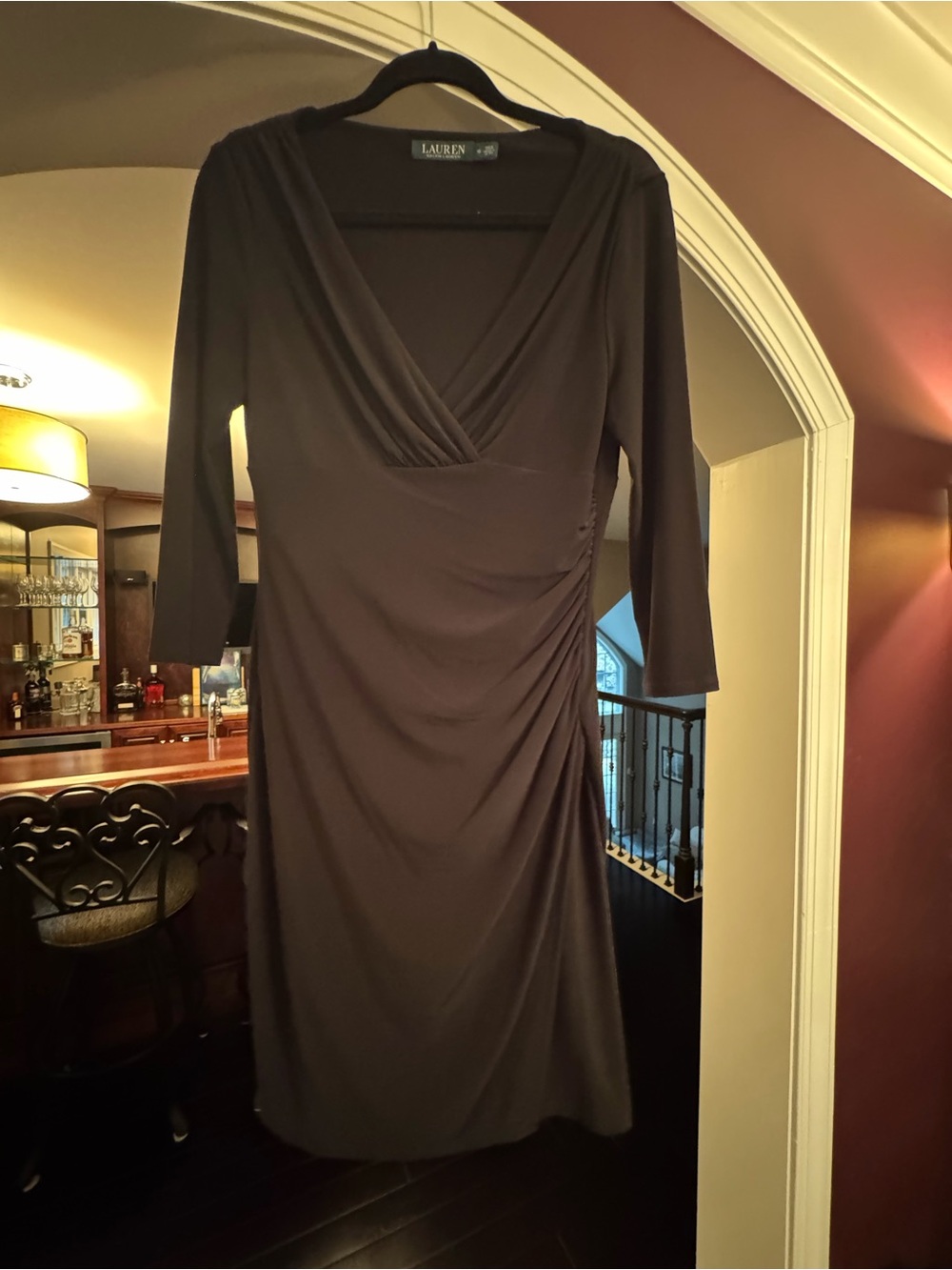 Lauren Ralph Lauren Dark Black Faux-Wrap Midi Dress